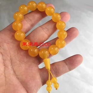 鸡油黄玉石A货念珠手串玉手持盘玩车挂云南龙陵冰黄龙玉佛珠手链