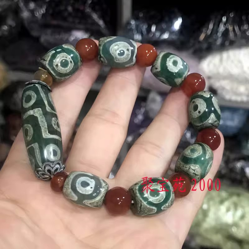 天然玛瑙原石三眼天珠手串男女款玛瑙手饰天然西藏九眼天珠手链