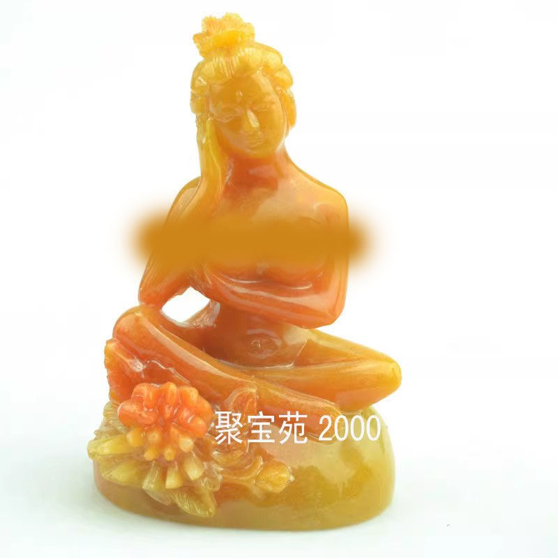 玉石摆件把件裸女美人侍女把玩件男士手玩件仿云南黄龙玉四大美人