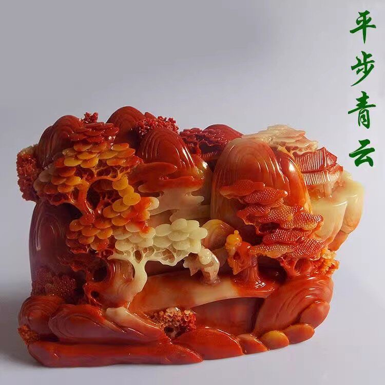 黄龙玉平步青云玄关家居摆设黄腊石料玉石雕件寿山石山水风景摆件