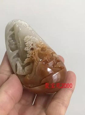 玉石玉器文玩把玩男女招财盘玩新疆天然和田玉山水风景立体手把件