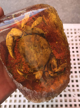 仿琥珀蜜蜡原石虫珀摆件螃蟹标本工艺品虫珀家居摆件 螃蟹琥珀