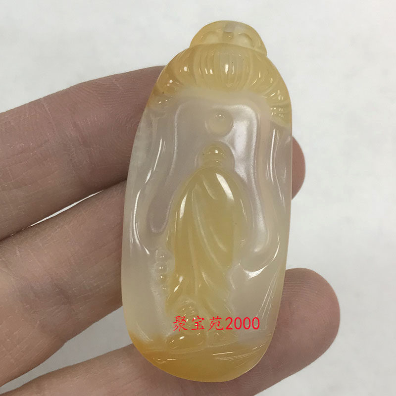 高冰玉石巧雕无相佛挂件悟道挂坠天然玛瑙玉髓俏色带皮背影吊坠