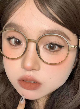 圆形绿色超轻tr90眼镜框复古圆框眼镜女近视可配度数眼镜架眼睛