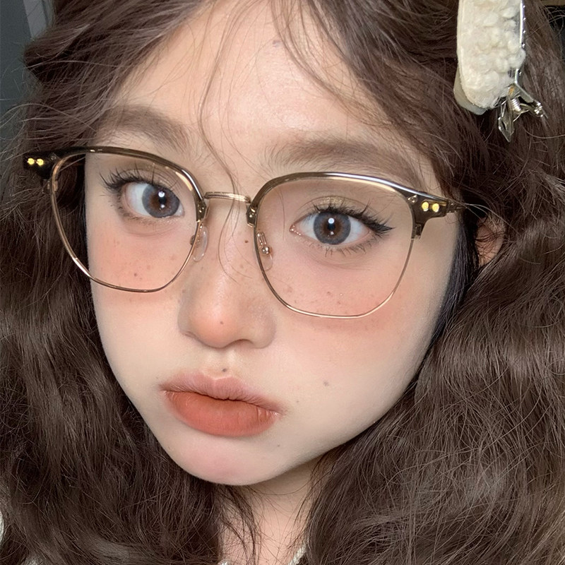 超轻纯钛气质半框眼镜女高级感近视可配度数眼镜框时尚男斯文复古