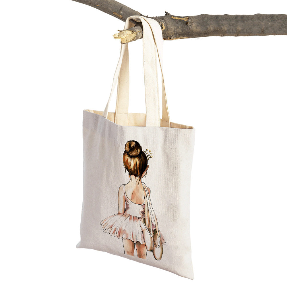 Ballet Girl 芭蕾女孩印花帆布袋单肩包折叠手提袋购物袋跨境外贸