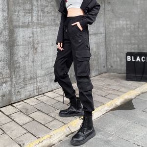 2023新款潮牌工装裤女束脚高腰设计感小众户外休闲冲锋裤黑色显瘦