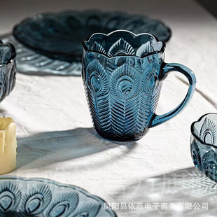高颜值玻璃杯家用玻璃水杯加厚玻璃带把早餐杯墨 拾光物屿 欧式