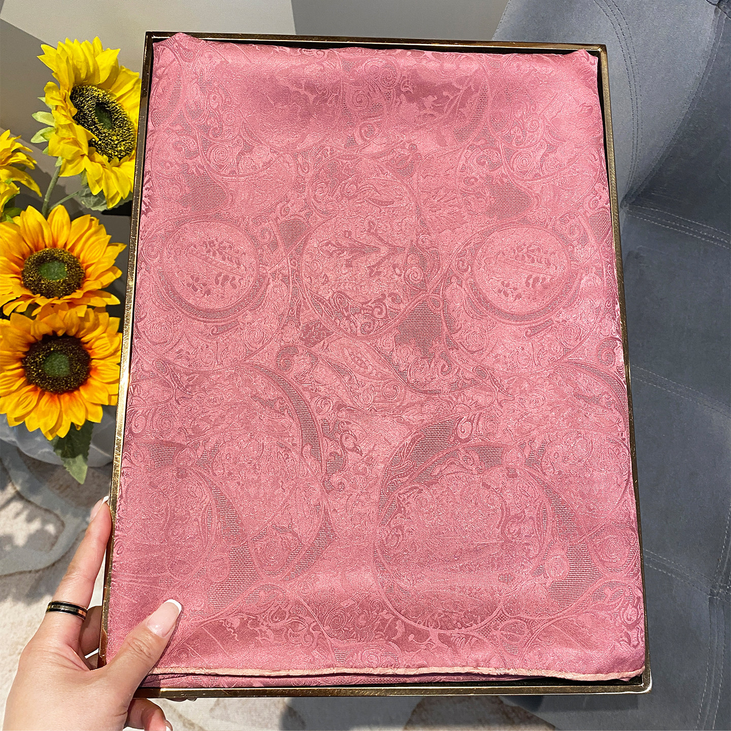 双面香云纱薯莨工艺真丝方巾花罗提花中国风桑蚕丝披肩丝巾围巾