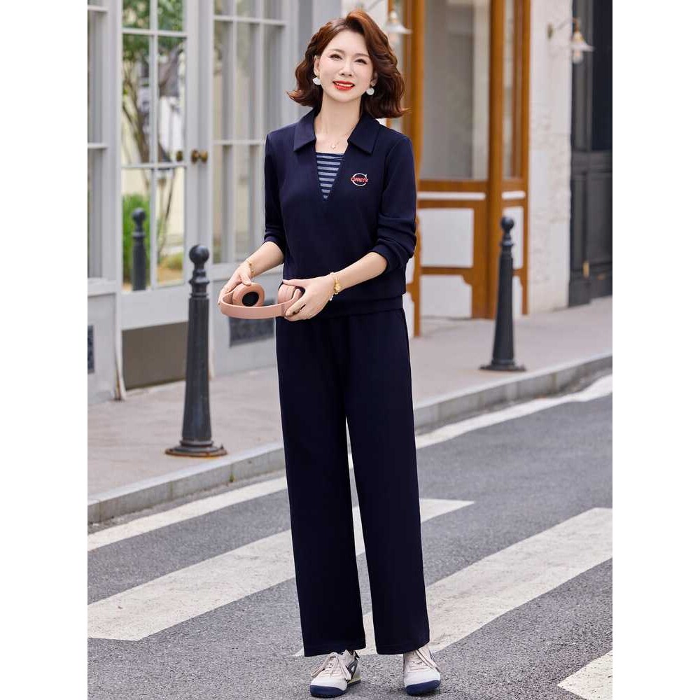 专柜2026新款中年妈妈秋装运动套装端庄大气女装翻领上衣服大码两