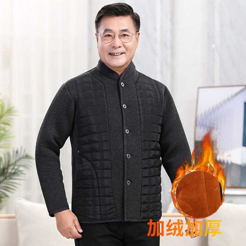 专柜中老年男士秋冬装加绒加厚保暖棉衣老爷爷冬天日常居家休闲款