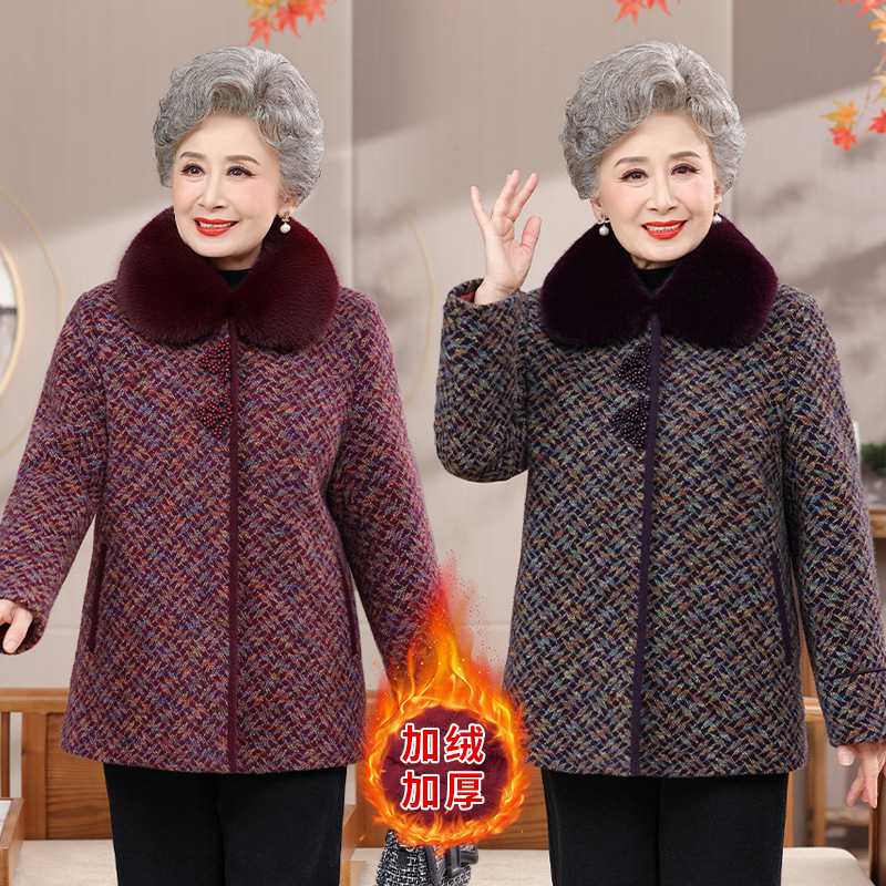 专柜奶奶冬装保暖外套妈妈仿貂绒棉袄中老年人大衣女老人加绒加厚