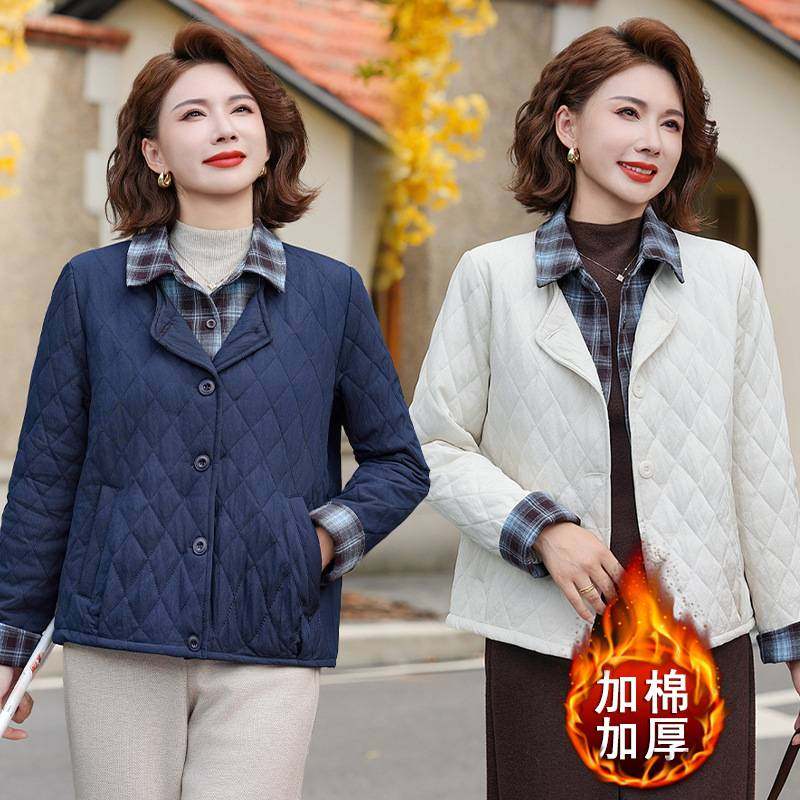 专柜品质中年妈妈加棉加厚棉服外套2025新款宽松大码中老年女装拼