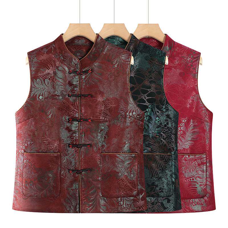 专柜品牌妈妈春秋新中式马甲老年人女刺绣民族风显瘦背心奶奶外穿