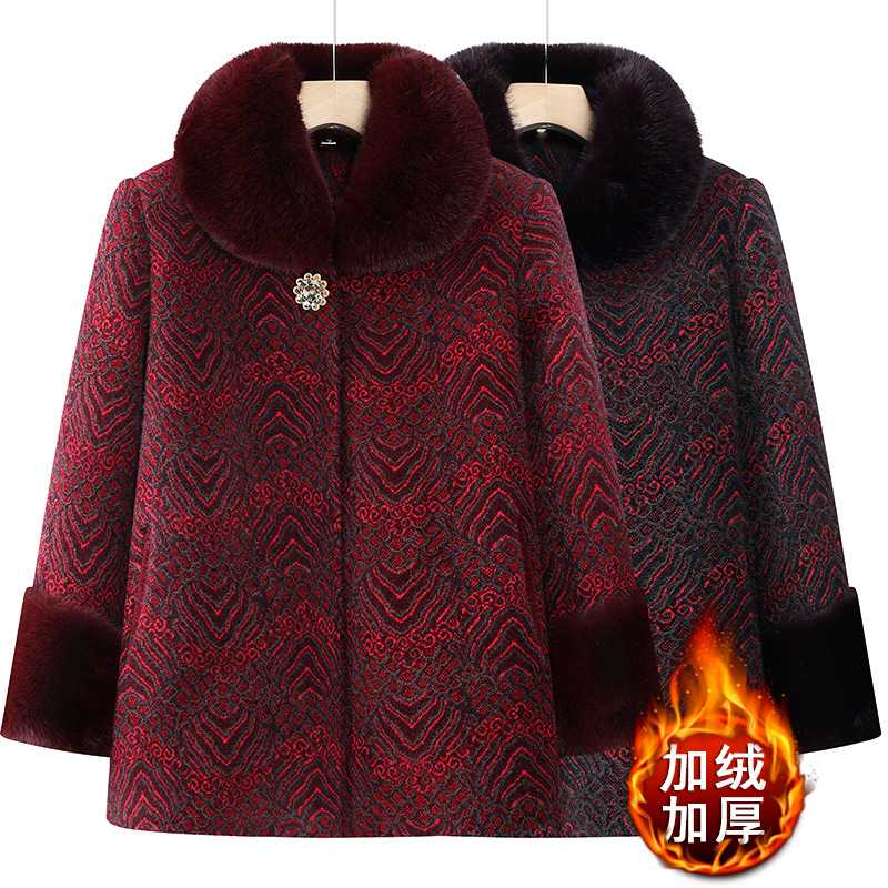 专柜妈妈冬季加绒加厚宽松舒适棉衣奶奶冬装仿水貂绒保暖带大毛领