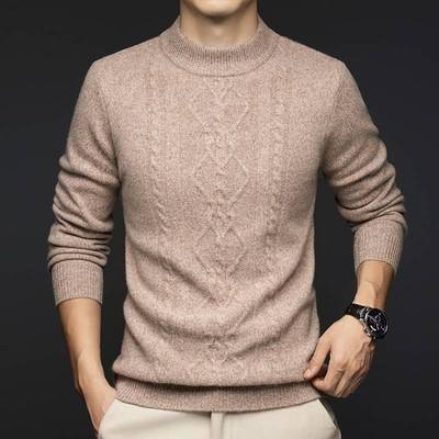 专柜品质2025冬季新款中年男士圆领时尚休闲加厚保暖羊毛衫男士上