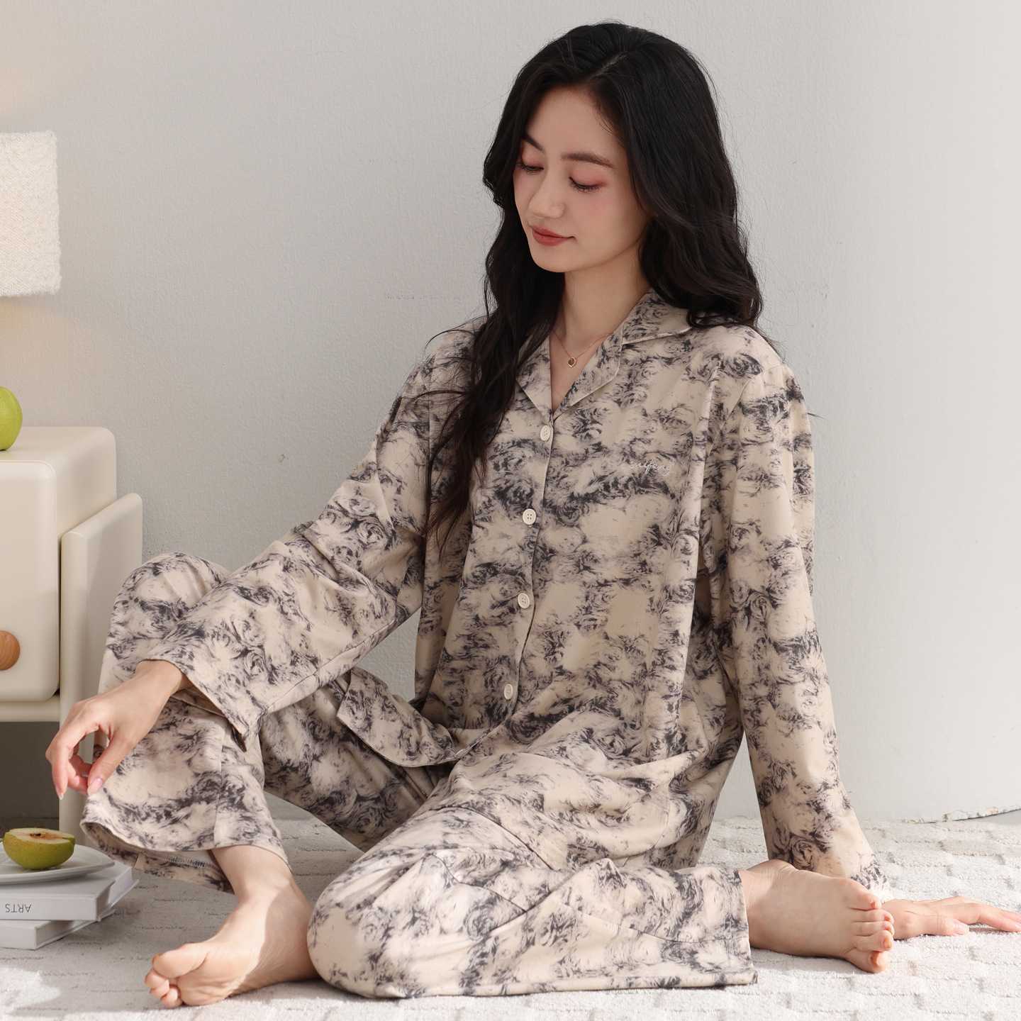 专柜睡衣女春秋纯棉长袖女士秋季中年妈妈棉绸秋冬两件套装薄款家