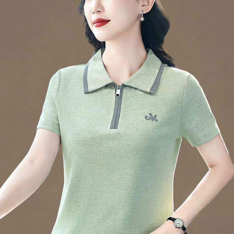 专柜品牌2026 新款女装短袖 POLO 衫女单T纯色简约通勤百搭翻领 T
