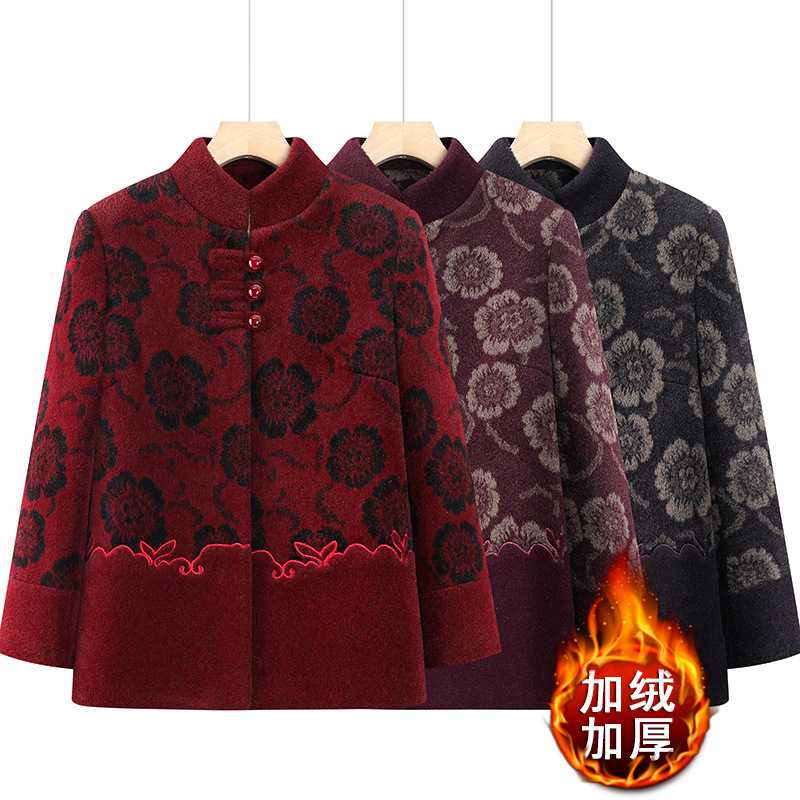 专柜中老年人加绒加厚棉服女奶奶冬装外套妈妈保暖唐装棉袄老太太