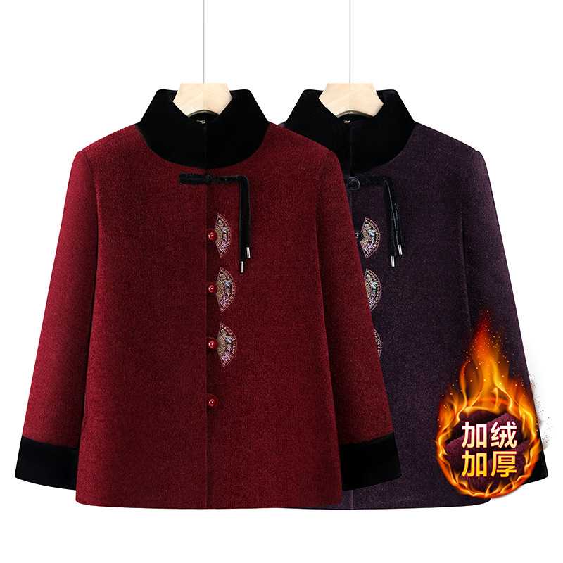 专柜中老年女装高档复古中国风冬季奶奶装棉服老太太加绒加厚保暖