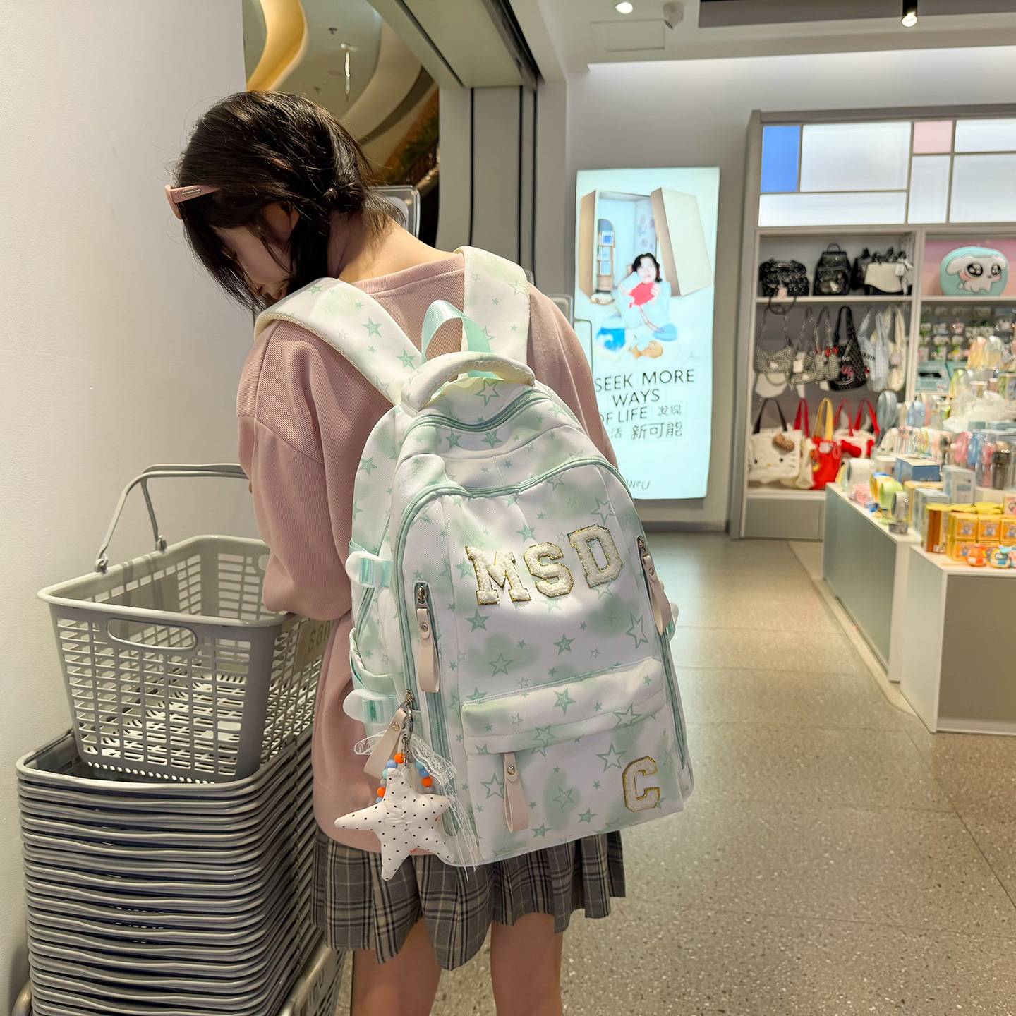 专柜韩版ins简约休闲少女可爱卡通高颜值印花书包校园百搭背包双