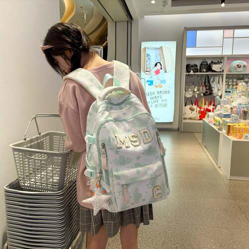 专柜韩版ins简约休闲少女可爱卡通高颜值印花书包校园百搭背包双