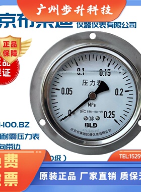 北京布莱迪压力表YTHN-100.BZ 轴向带边不锈钢耐震压力表M20*1.5