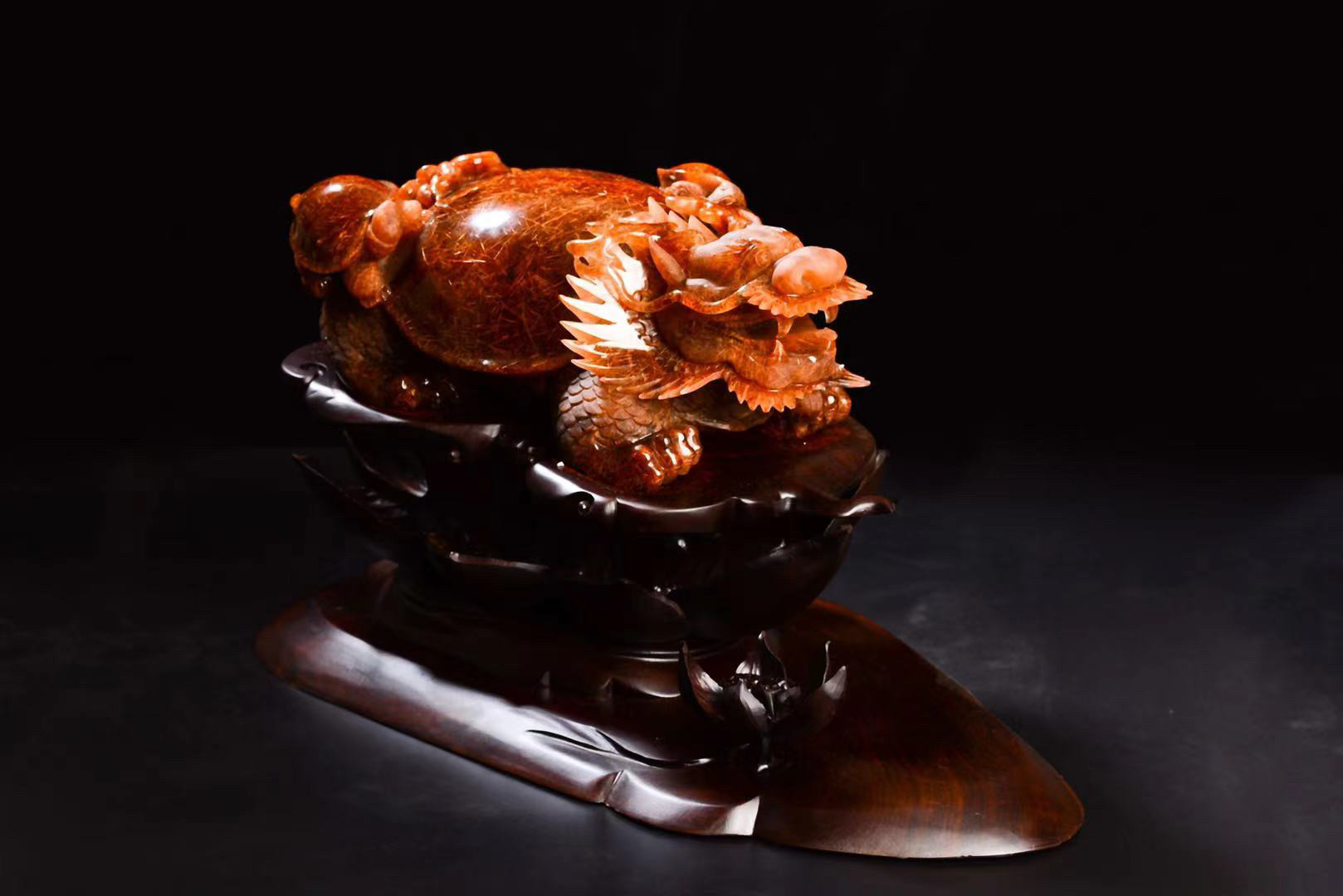 收藏级天然铜发铜钛龙龟风水摆件