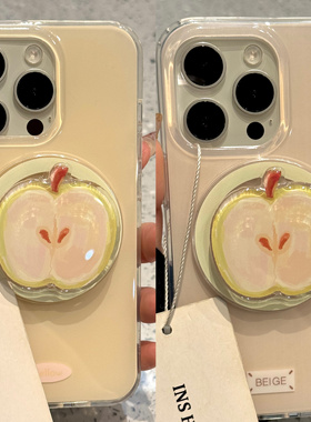 韩系简约青苹果支架适用ihone17promax苹果15pro手机壳14磁吸13