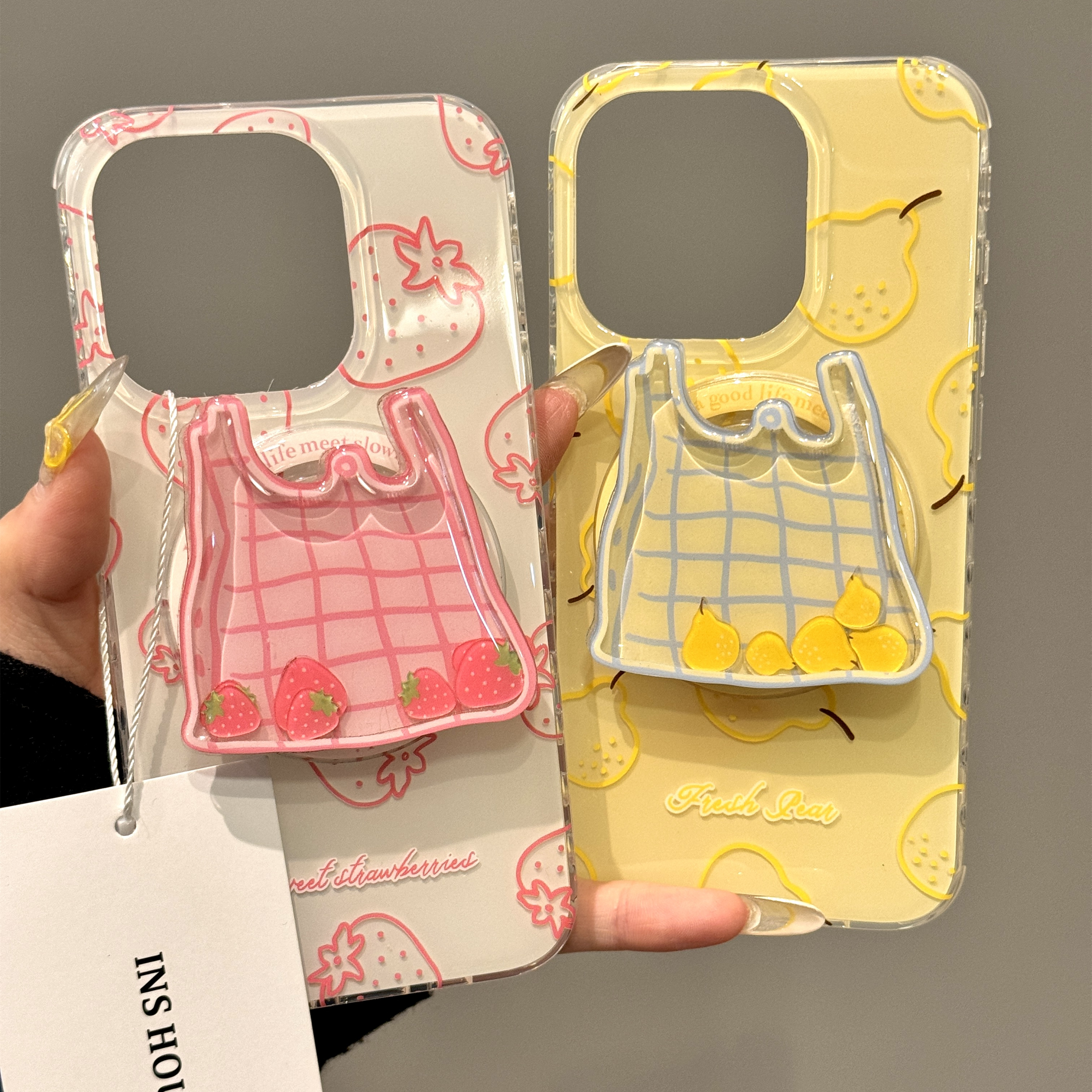 韩系购物袋草莓雪梨适用iphone17promax苹果16pr手机壳14磁吸壳13