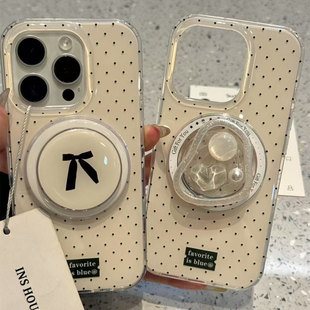 ins韩系蝴蝶结异性珍珠适用ihone16promax苹果15pr手机壳14磁吸13