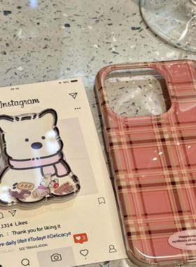 创意格纹小狗摇摇乐适用ihone16promax苹果15pro手机壳14双层13