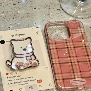 创意格纹小狗摇摇乐适用ihone16promax苹果15pro手机壳14双层13