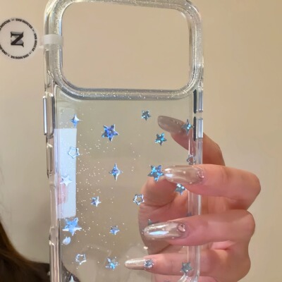 唯美ins闪粉透色鎏金星星适用ihone17promax苹果16手机壳15pr新款