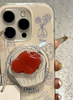个性樱桃转转线条蛋糕适用iphone16promax苹果15pr手机壳14磁吸13