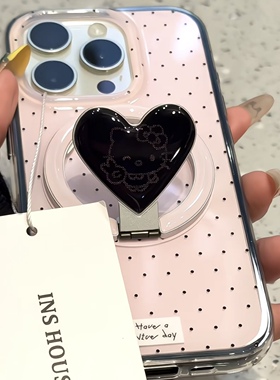 创意黑爱心比耶猫咪磁吸支架适用iphone17promax手机壳16pr苹果14