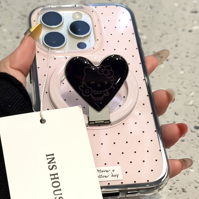 创意黑爱心比耶猫咪磁吸支架适用iphone17promax手机壳16pr苹果14