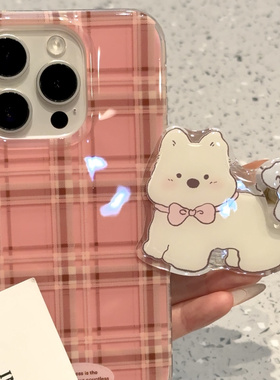 创意红色格纹白色小狗适用ihone16promax苹果15pro手机壳14新款13