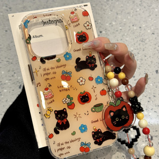 卡通可爱蝴蝶结小黑猫适用ihone16promax苹果15pro手机壳14新款13