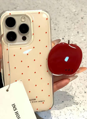 简约满屏红色波点苹果支架适用ihone16promax苹果15pm手机壳14/13