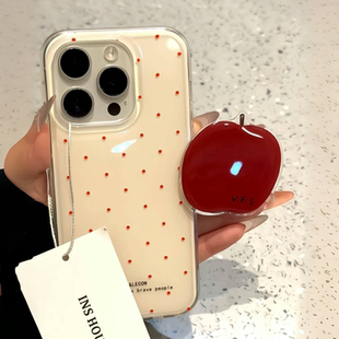 简约满屏红色波点苹果支架适用ihone16promax苹果15pm手机壳14/13