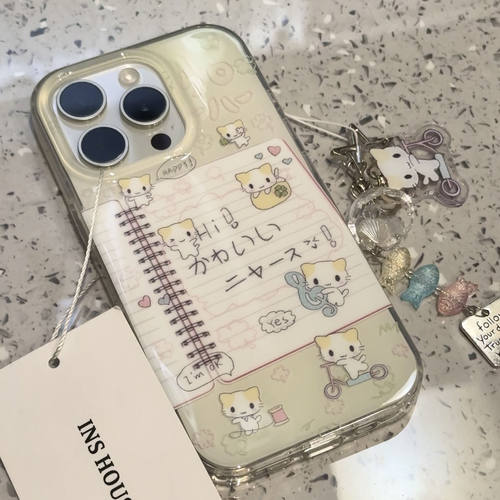 可爱棉花糖猫咪笔记本眨眼骑单车适用iphone16prom苹果15手机壳14