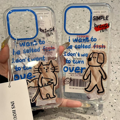 创意蓝字母小猫适用iphone16promax苹果15pr手机壳14新款13双层