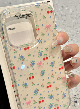 小清新樱桃小碎花适用ihone16promax苹果15pro手机壳14双面13