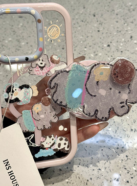 彩绘企鹅猫咪磁吸大象支架适用iphone16prom苹果15手机壳新款14pr