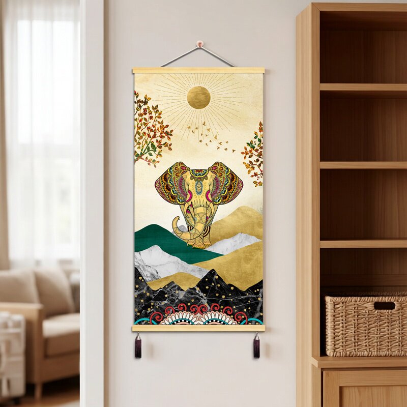 进门玄关画轻奢过道招财风水壁画现代简约挂画大气客厅装饰画大象