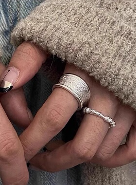 重工肌理纹宽面戒指女宽边