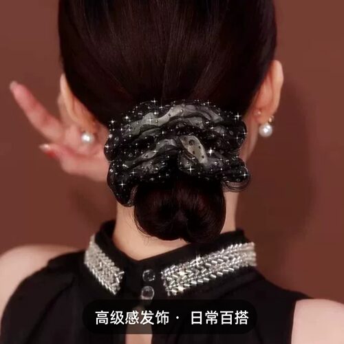 法式双层欧根纱大肠发圈满天星女时尚百搭发圈高级文化创意礼品