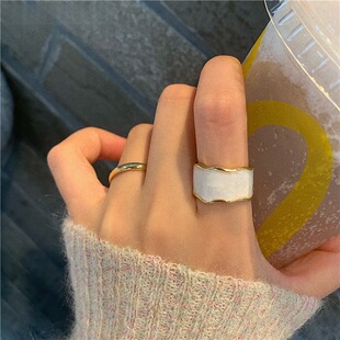 食指 欧美珐琅戒指女高级感法式 复古气质宽版 开口指环ins时尚 个性