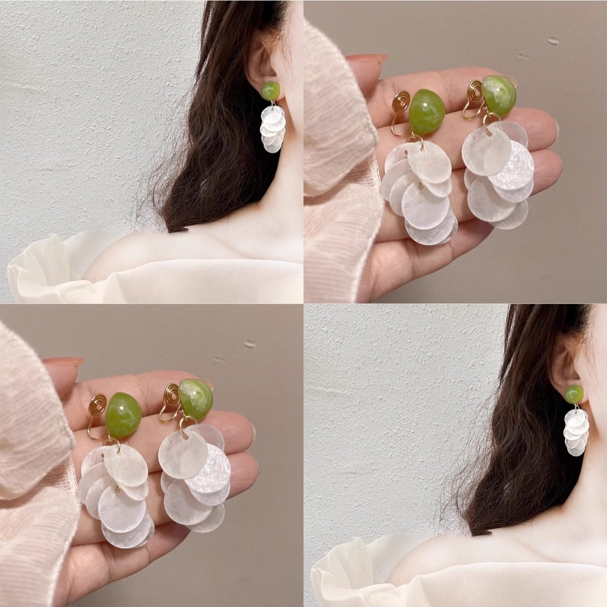 牛油果绿色耳环适合夏天的贝壳耳坠耳饰网红爆款耳钉文化创意手环